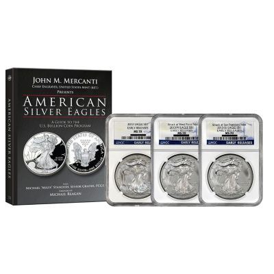 436-251 - 2013 Silver Eagle MS70 NGC Set of Three Early Release Coins w/ Book 