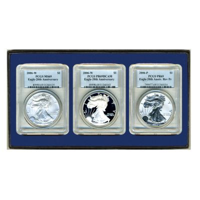 436-642 - 2006 Silver Eagle 20th Anniversary Set of Three Coins