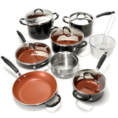 436-681 - Tramontina&reg; Porcelain Enamel Colored Nonstick Aluminum 14-Piece Cookware Set