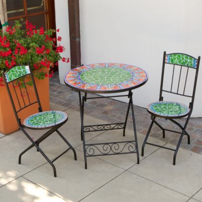 436-819 - RST&trade; Outdoor Decorative Viva Mexicana Orange Ceramic Tile Bistro Table & Chairs Set