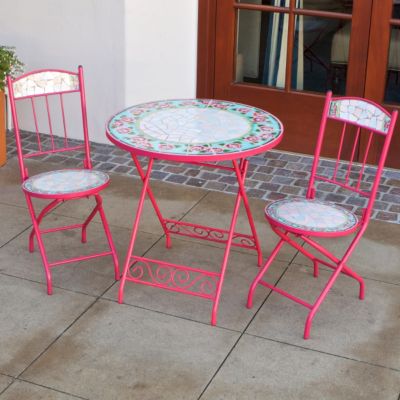 436-825 - RST&trade; Outdoor Decorative Jaded Rose Ceramic Tile Bistro Table & Chairs Set
