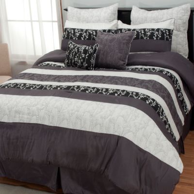 437-028 - North Shore Linens&trade; "Midnight Leaf" Eight-Piece Bedding Ensemble