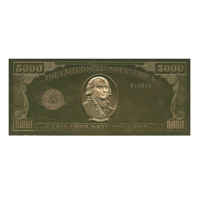 437-585 - 1928 $5,000 22kt Gold Reproduction UNC Certificate w/ Display Slab 