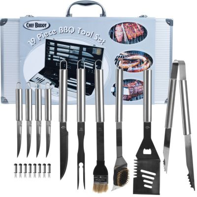 437-881 - Chef Buddy&trade; 19 Piece Heavy Duty BBQ Set w/ Case