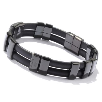 STSTL INVICTA ELEMENTS MEN'S BLACK IP STAINLESS STEEL & RUBBER BRACELET