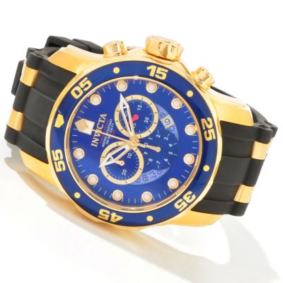 STSTL WTCH INVICTA PRO DIVER SCUBA SWISS CHRONOGRAPH 18K GOLD PLATED CASE POLYURETHANE STRAP WATCH