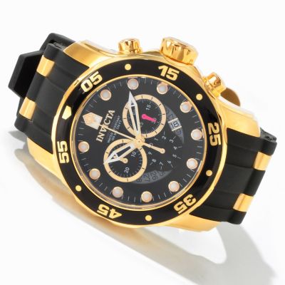 INVICTA PRO DIVER SCUBA CHRONOGRAPH 18K GOLD PLATED CASE POLYURETHANE STRAP WATCH