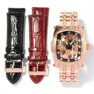INVICTA MEN'S LUPAH MECHANICAL SKELETONIZED DIAL STAINLESS STEEL CASE 3 PC STRAP SET WATCH