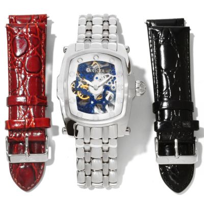 INVICTA MEN'S LUPAH MECHANICAL SKELETONIZED DIAL STAINLESS STEEL CASE 3 PC STRAP SET WATCH
