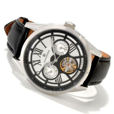 605-850 - Constantin Weisz Men's Automatic Stainless Steel Case Open Heart Leather Strap Watch