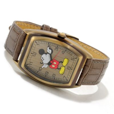 Disney Men's Vintage Mickey Mouse Quartz Leather Strap Watch