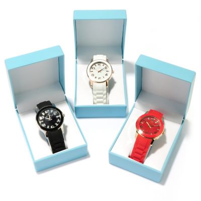 Arm Candy Women's Set of 3 Rubber Strap Watches