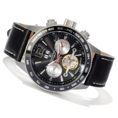 Constantin Weisz Men's Open Heart Mechanical Leather Strap Watch