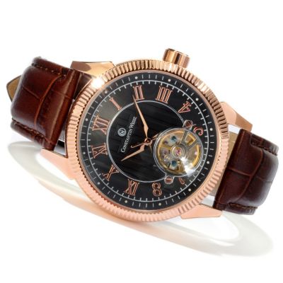 Constantin Weisz Men's Open Heart Automatic Leather Strap Watch
