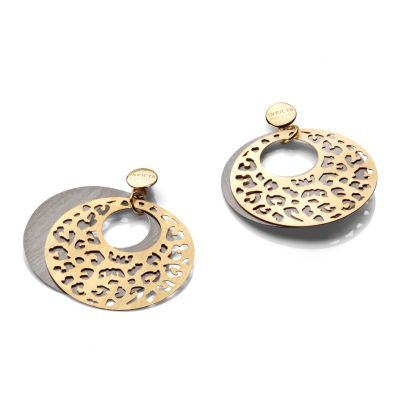 607-197 - Invicta Fiorentina Etno Chic Sterling Silver & 18K Gold Plated Leopard Print Cut-Out Earrings
