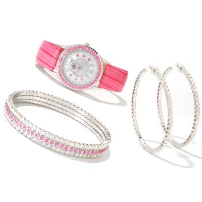 Lady Diva Women's Strap Watch, 3 bangles & hoop earrings set