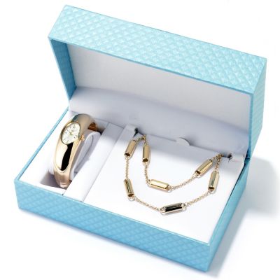 Lady Diva Women's High Polished Bangle Watch & Coordinating Necklace