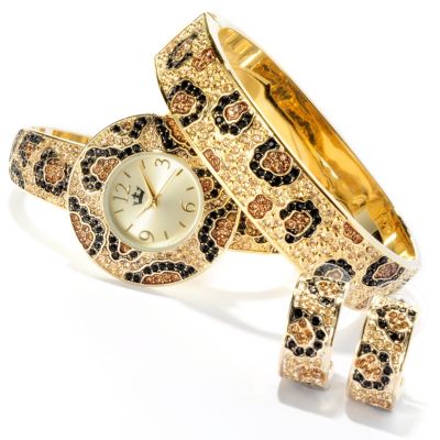 Lady Diva Animal Print Cuff, Watch Bangle & Earring Set