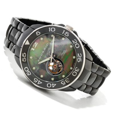607-643 - Android Divemaster Mystic Automatic Mother-of-Pearl Open Heart Ceramic Watch