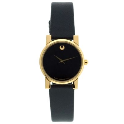 608-250 - Movado Women's Black Leather Strap Watch 
