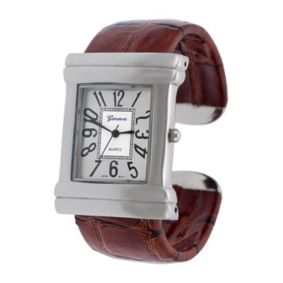 608-486 - Geneva Platinum Women's Brown Crocodile Design Bracelet Watch