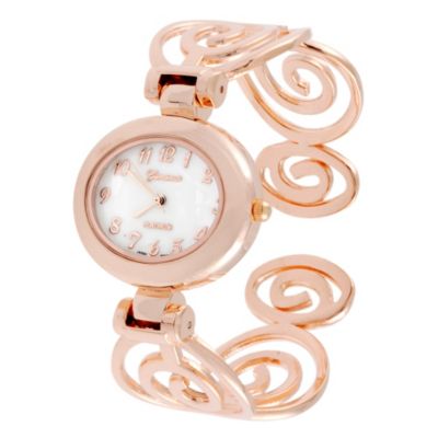 608-516 - Geneva Platinum Women's Polished Swirl Cuff Bracelet Watch