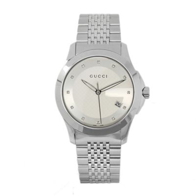 608-703 - Gucci Men's Silver-Tone Dial & Stainless Steel Bracelet Watch 