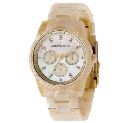 609-004 - Michael Kors Jet Set Women's Quartz Chronograph Horn Resin Bracelet Watch