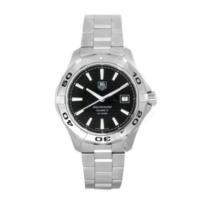 609-518 - Tag Heuer Men's Aquaracer Swiss Quartz Black Dial Silver-tone Bracelet Watch 