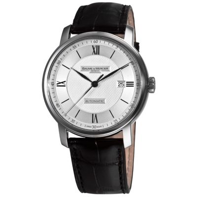 609-719 - Baume & Mercier Men's Swiss Automatic Black Crocodile-Pattern Leather Strap Watch