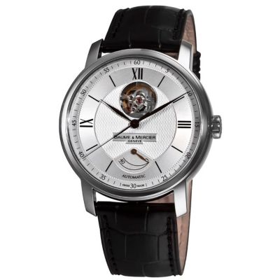 609-720 - Baume & Mercier Men's Swiss Automatic Guilloche Dial Black Leather Strap Watch