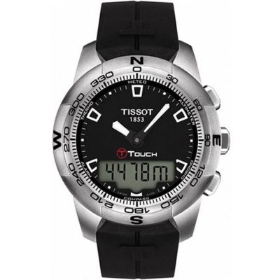 610-568 - Tissot Men's T-Watch Swiss Quartz GMT Digital Display Altimeter Thermometer Rubber Strap Watch