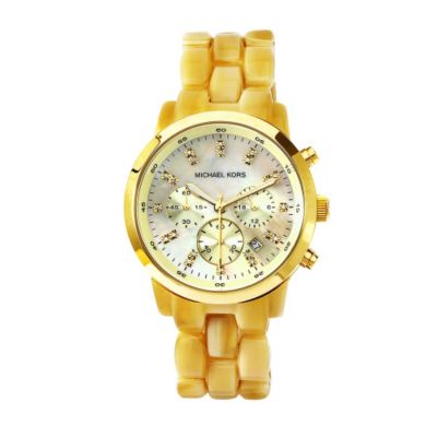 610-872 - Michael Kors Women's Horn Quartz Chronograph Crystal Accent Yellow Acetate Bracelet Watch