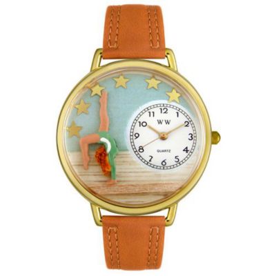 611-279 - Whimsical Watches Mid-Size Gymnastics Quartz Movement Miniature Detail Tan Leather Strap Watch
