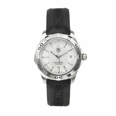 611-615 - Tag Heuer Men's Aquaracer Swiss Quartz Silver-tone Dial Black Rubber Strap Watch