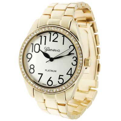611-685 - Geneva Platinum Women's Japanese Quartz Rhinestone Detail Bracelet Watch 