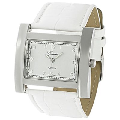 611-691 - Geneva Platinum Women's Quartz Rectangular Dial Croco Embossed Strap Watch