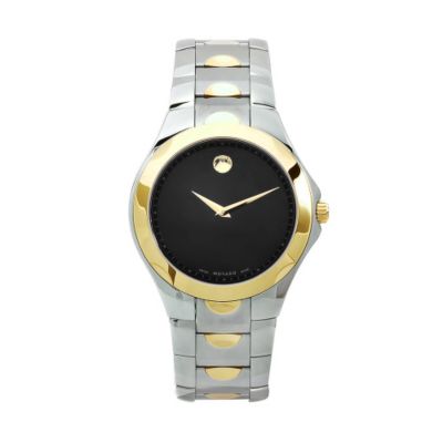611-875 - Movado Men's Luno Swiss Made Quartz Black Dial Silver-tone/Gold-tone Stainless Steel Bracelet Watch