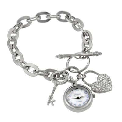 611-926 - Geneva Platinum Women’s Quartz Mother-of-Pearl Dial Lock and Key Link Bracelet Watch