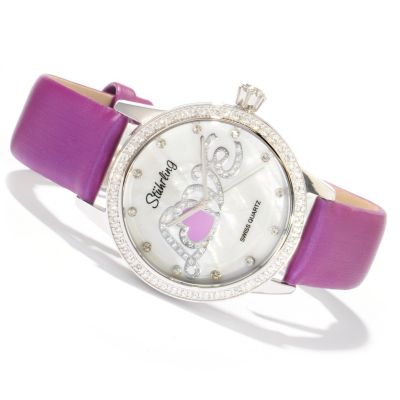 612-144 - St&uuml;hrling Original Women's Hope Collection Crystal Accent Quartz Leather Strap Watch