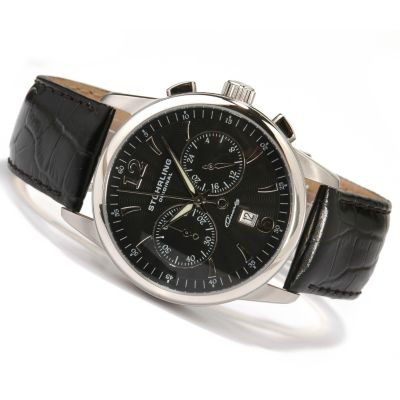 612-161 - St&uuml;hrling Original Men's Elite Chronograph Leather Strap Watch  