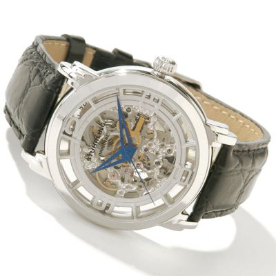 612-168 - St&uuml;hrling Original Men's Winchester Skeleton Automatic Leather Strap Watch