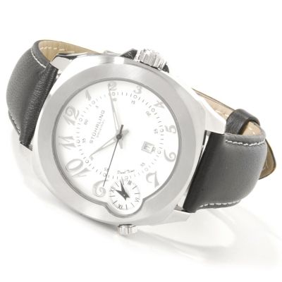 612-169 - St&uuml;hrling Original Men's Piattino Di Volo Dual Time Leather Strap Watch