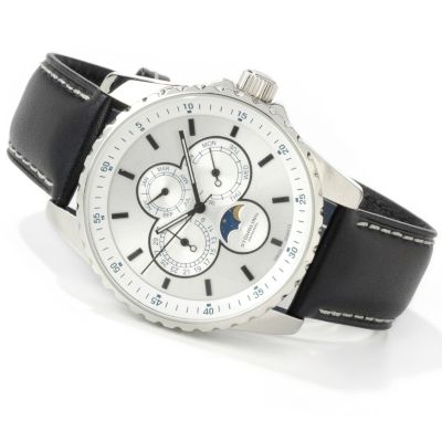 612-172 - St&uuml;hrling Original Men's Artemis Calendar Stainless Steel Leather Strap Watch