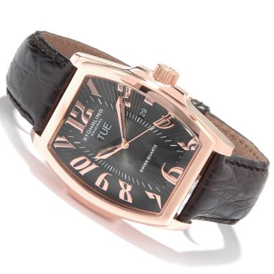 612-178 - St&uuml;hrling Original Men's Waldorf Tonneau Classic Leather Strap Watch
