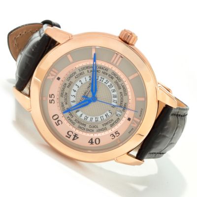 612-201 - St&uuml;hrling Original Men's World Traveler Swiss Quartz Leather Strap Watch