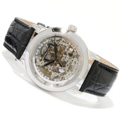 612-218 - St&uuml;hrling Original Men's Winchester Skeleton Automatic Leather Strap Watch