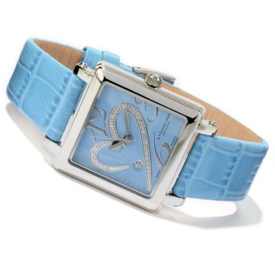612-235 - St&uuml;hrling Original Women's Courtly Passion Heart Diamond Accent Quartz Leather Strap Watch