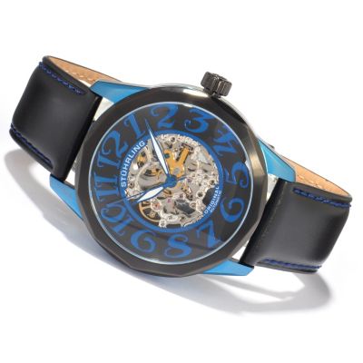 612-237 - St&uuml;hrling Original Men's Skeleton Automatic Leather Strap Watch