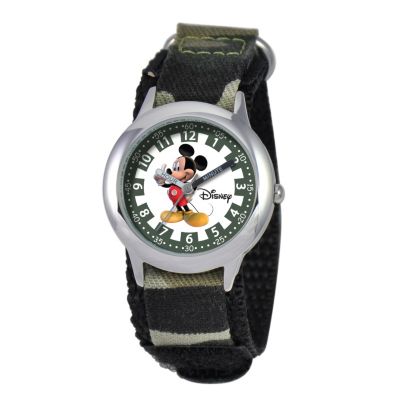 612-258 - Disney Kids Mickey Mouse Japanese Quartz Time Teacher Green Nylon Strap Watch